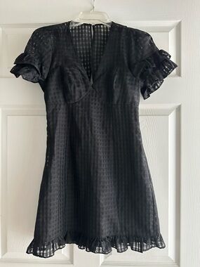 BCBGeneration Black V-Neck Mini Dress with Ruffle Sleeves